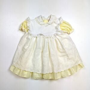Vintage Just Adorable Dress Girls Sz 2T Yellow Frilly Lace Fancy Pinafore 80s